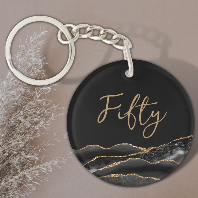 50th Birthday Black Gold Thank You for Coming Key Ring (Creator Uploaded)