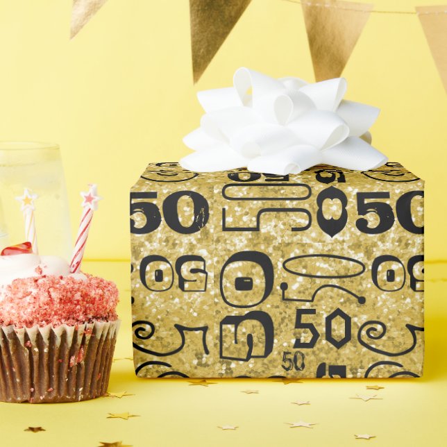 50th Birthday Black /Gold Typographic Wrapping Paper (Birthday Party)
