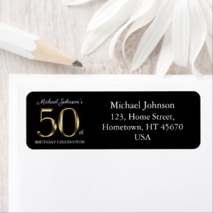 50th Birthday Black Gold Typography Custom Address