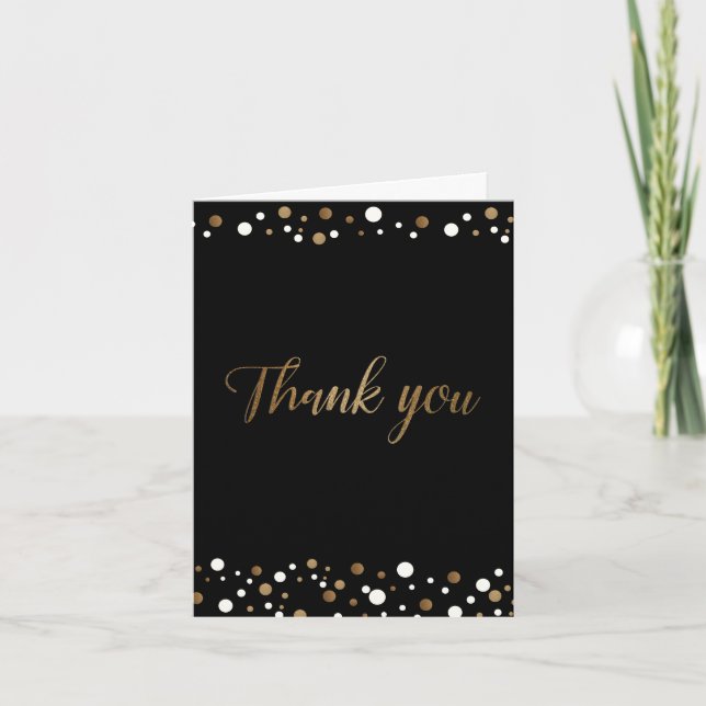 50th birthday black gold white confetti Script Thank You Card (Front)
