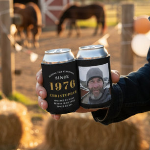 50th Birthday Black Gold With Photo Can Cooler