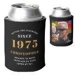50th Birthday Black Gold With Photo Can Cooler<br><div class="desc">Personalised Birthday add your name and year can cooler with your photo on the rear. Edit the name and year with the template provided. A wonderful custom birthday party accessory. More gifts and party supplies available with the "setting standards" design in the store.</div>