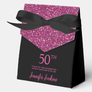50th Birthday Black Hot Pink Glitter Thank You Favour Box