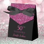 50th Birthday Black Hot Pink Glitter Thank You Favour Box<br><div class="desc">This fabulous modern 50th Birthday Black Hot Pink Glitter Thank You favour box with sparkling hot pink glitter, the birthday girl's name in a trendy script font, and tied with an elegant black bow would be perfect for your event. It would be great for a candy station, on a thank...</div>