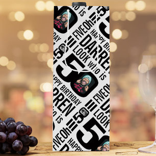 50th birthday black look 50 custom photo name wine gift bag