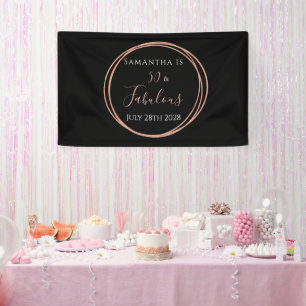 50th Birthday Black Rose Gold Birthday Party Banner