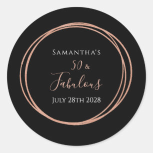 50th Birthday Black Rose Gold Birthday Party Classic Round Sticker