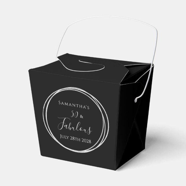 50th Birthday Black Silver 50 and Fabulous Party Favour Box (Front Side)