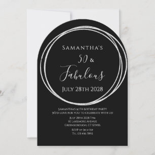 50th Birthday Black Silver Birthday Invitation