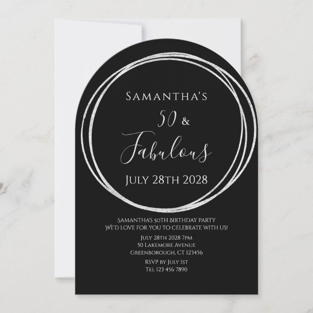50th Birthday Black Silver Birthday Invitation (Front)