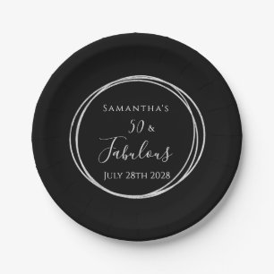 50th Birthday Black Silver Birthday Party Paper Plate