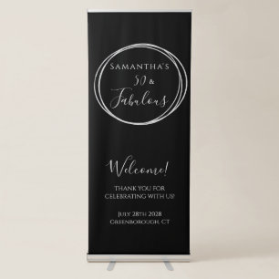 50th Birthday Black Silver Birthday Welcome Retractable Banner