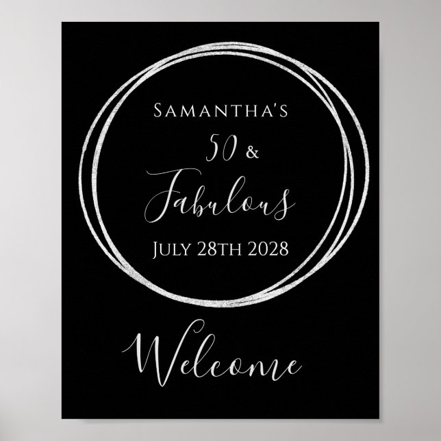 50th Birthday Black Silver Birthday Welcome sign (Front)