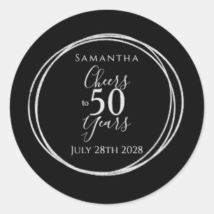 50th Birthday Black Silver Cheers to 50 Years Classic Round Sticker
