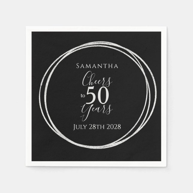 50th Birthday Black Silver Cheers to 50 Years Napkin (Front)