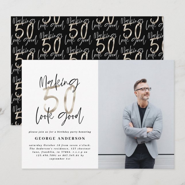 50th birthday black silver elegant modern (Front/Back)