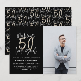 50th birthday black silver elegant modern