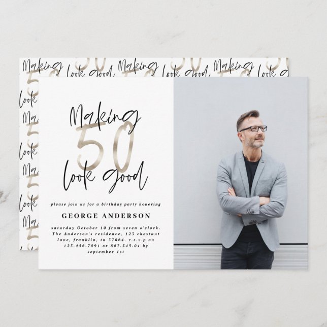 50th birthday black silver elegant modern unique (Front/Back)