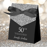 50th Birthday Black Silver Glitter Thank You Favour Box<br><div class="desc">This fabulous modern 50th Birthday Black Silver Glitter Thank You favour box with sparkling silver glitter, the birthday girl's name in a trendy script font, and tied with an elegant black bow would be perfect for your event. It would be great for a candy station, on a thank you gift...</div>