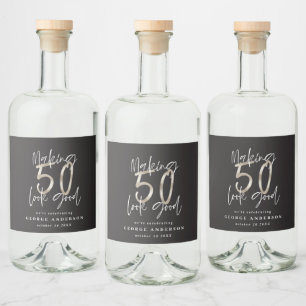 50th birthday black silver modern elegant wine lab liquor bottle label