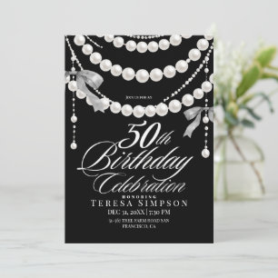 50th Birthday Black & White Elegant Invitation
