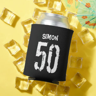 50th Birthday Black White Name Gag Gift Can Cooler