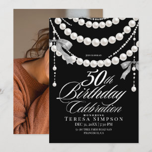 50th Birthday Black & White Photo Invitation