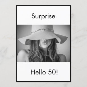 50th Birthday Black White Photo Surprise Elegant Invitation