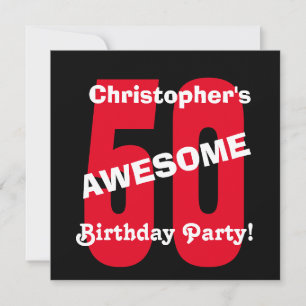 50th Birthday Black White Red Text Design A04 Invitation