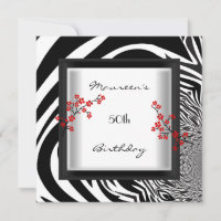50th Birthday Black White Red Zebra Floral Asian