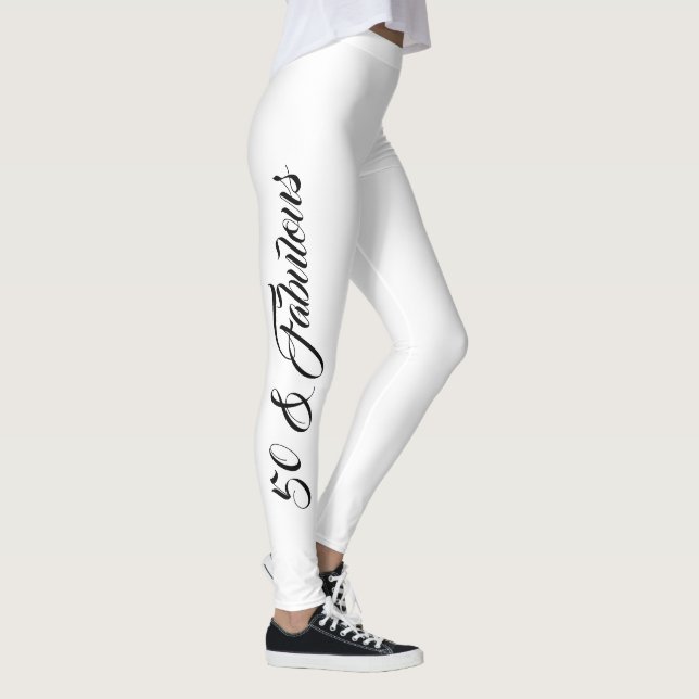 50th Birthday Black & White Stylish Elegant Girly  Leggings (Right)