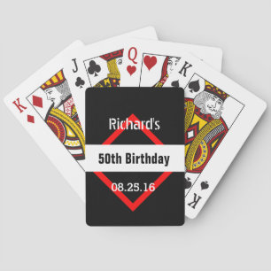 50th Birthday Black with Red Frame Geometric Z50 Playing Cards