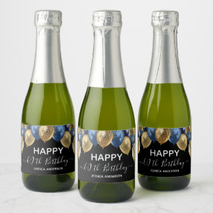 50th Birthday Blue and Gold Balloons Sparkling Wi Sparkling Wine Label