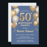 50th Birthday Blue and Gold Glitter Balloons Invitation<br><div class="desc">50th Birthday Blue and Gold Glitter Balloons Birthday Invitation. For further customisation,  please click the "Customise it" button and use our design tool to modify this template.</div>
