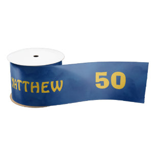50th Birthday Blue and Gold Modern Grunge G50Z Satin Ribbon