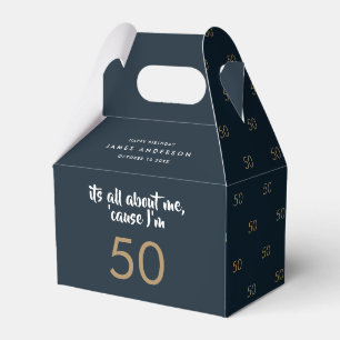 50th Birthday blue and gold simple elegant modern Favour Box