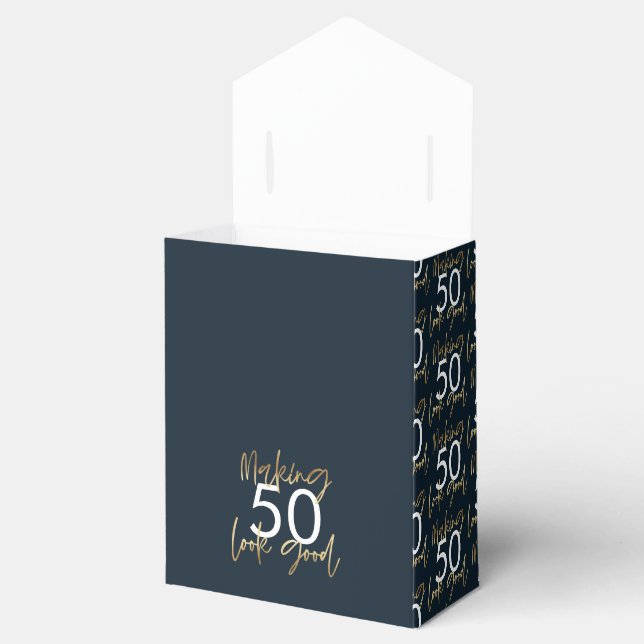 50th Birthday blue and gold simple elegant modern Favour Box (Opened)