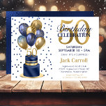 50th Birthday Blue Balloon Cake Surprise Party Invitation<br><div class="desc">This fabulous men's 50th birthday navy blue cake surprise party invitation featuring a 2-layer navy blue and gold cake with navy blue and gold balloons and the number 50 in gold would be perfect for celebrating your husband, brother, dad, friend, uncle. It is traditional and classic while being fresh, modern...</div>