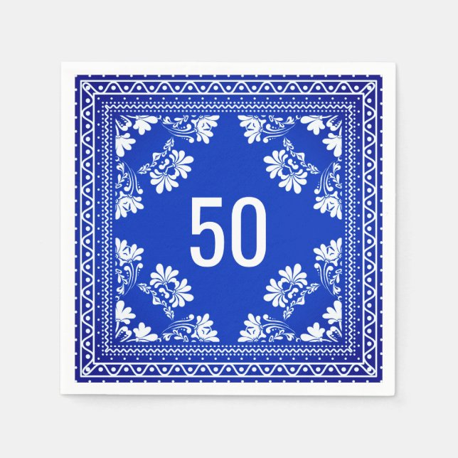 50th Birthday Blue Bandanna  Napkin (Front)