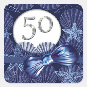 50th birthday blue beach party square sticker