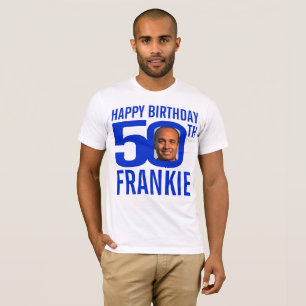 50th birthday blue custom name photo template T-Shirt