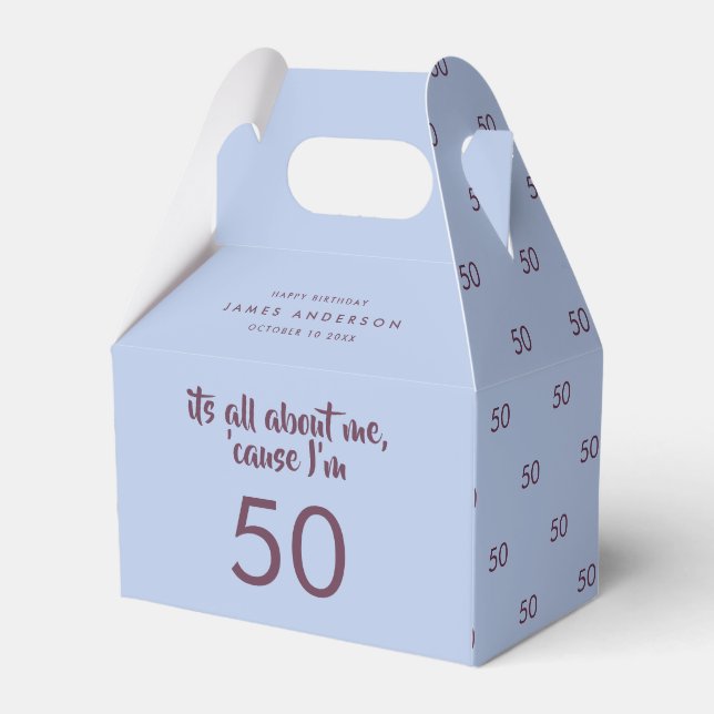 50th Birthday blue elegant modern  Favour Box (Front Side)