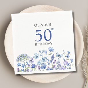 50th Birthday Blue Floral Napkin