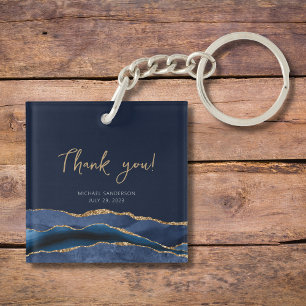50th Birthday Blue Gold Agate Thank You Key Ring
