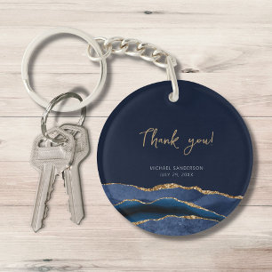50th Birthday Blue Gold Thank You Round Acrylic Key Ring