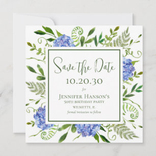 50th Birthday Blue Hydrangeas Save The Date
