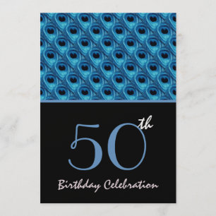 50th Birthday Blue Peacock Feathers Template