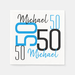 50th Birthday Blue Personalised Paper Napkins