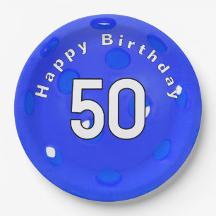 50th Birthday Blue Pickleball Paper Plate