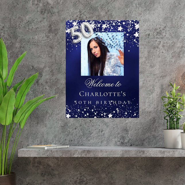 50th Birthday blue silver stars photo welcome Poster (Creator Uploaded)